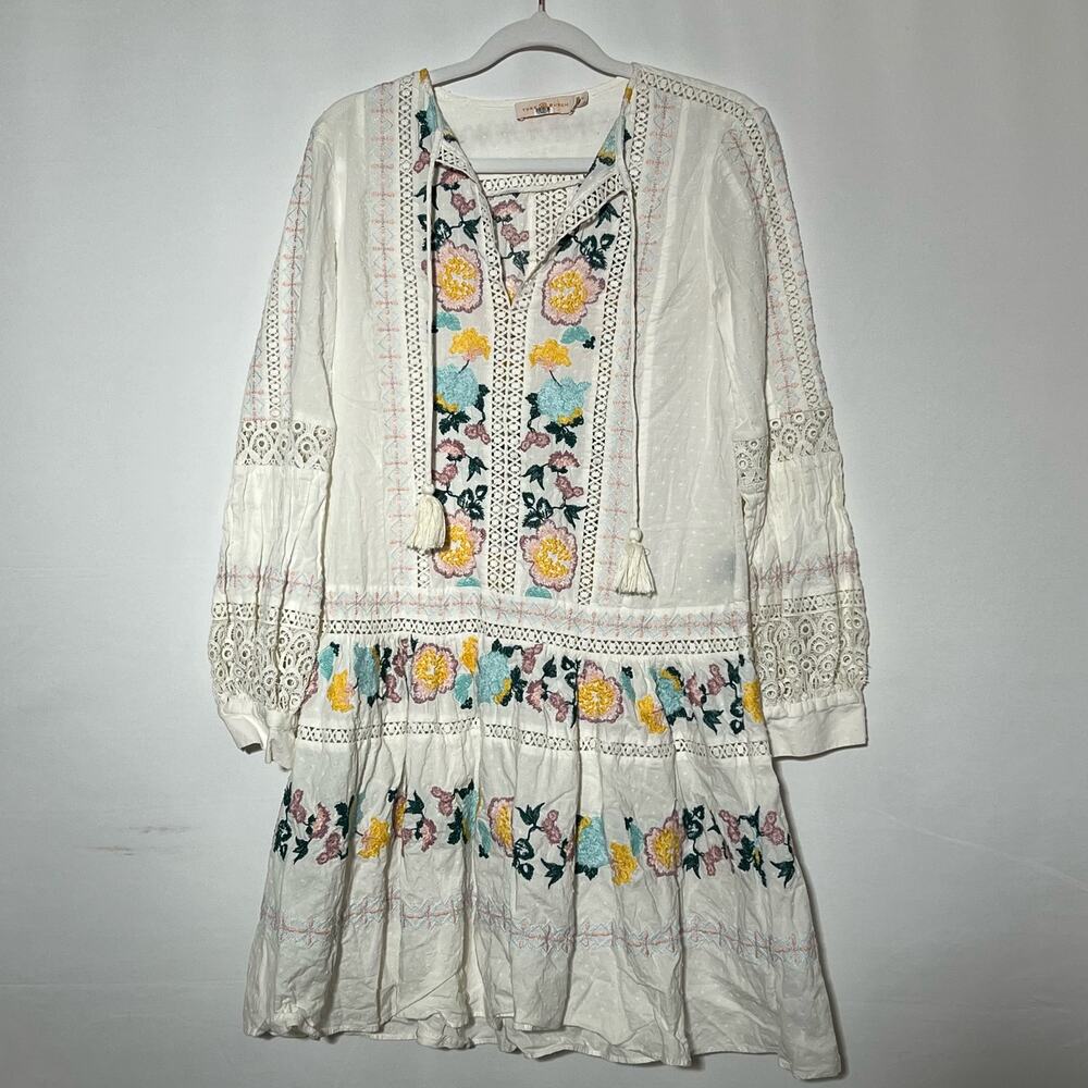 Tory Burch Rent the Runway White Embroidered Boho Dress Cotton Size XS $498 MSRP - Picture 3 of 14